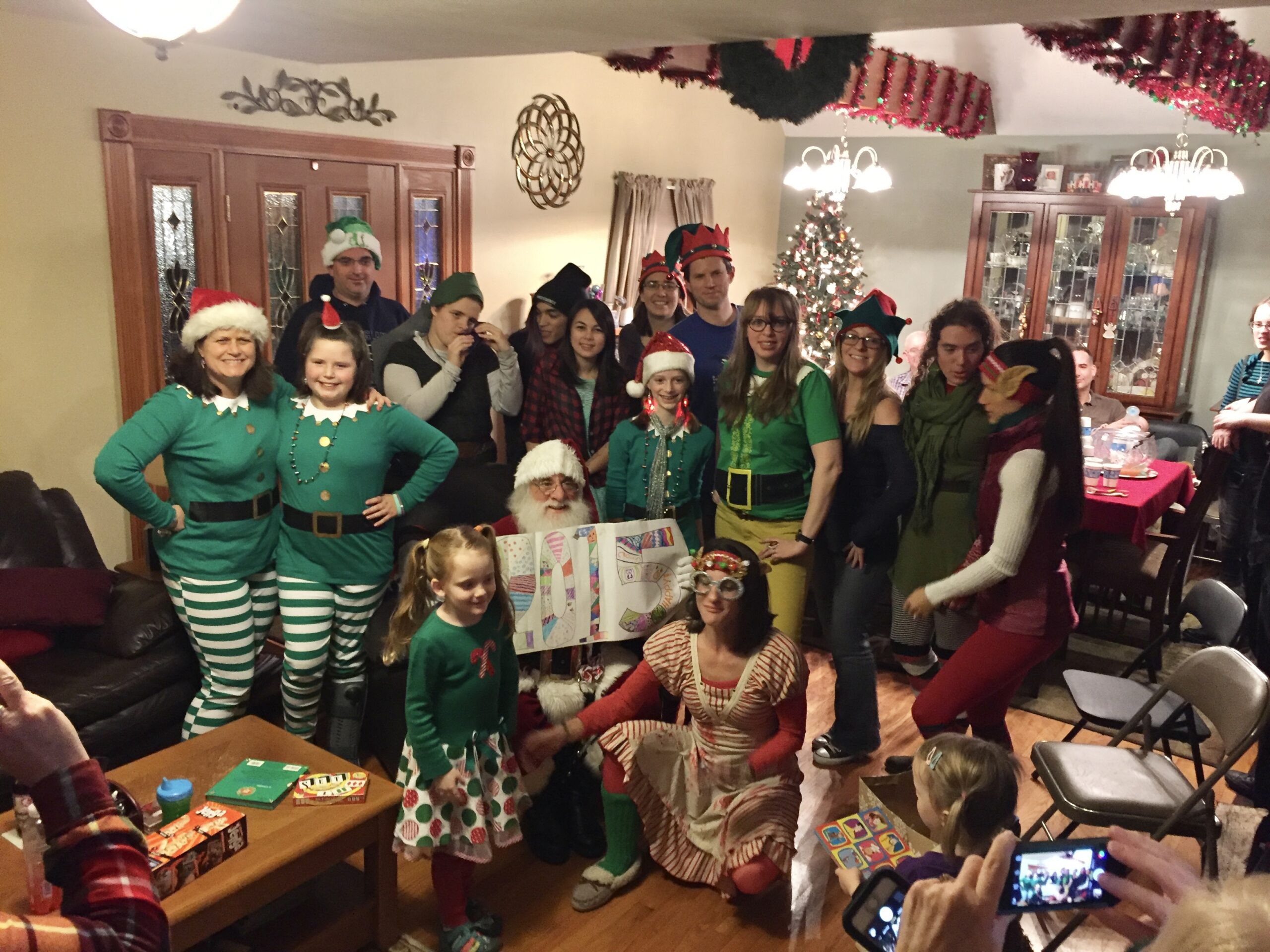 Bunch of nerds dressed as elves at a holiday party